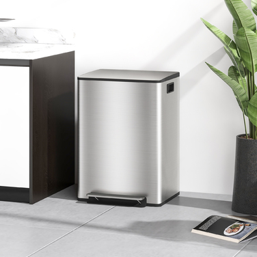 Відро для сміття з двома відсіками по 30 літрів, м'яке закриття кришки, стійке до відбитків пальців, нержавіюча сталь, сріблястого кольору