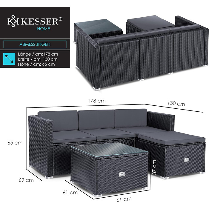 КЕССЕР® Лаунж-група Аруба з ротангу - садовий лаунж для 3-4 осіб, сірий