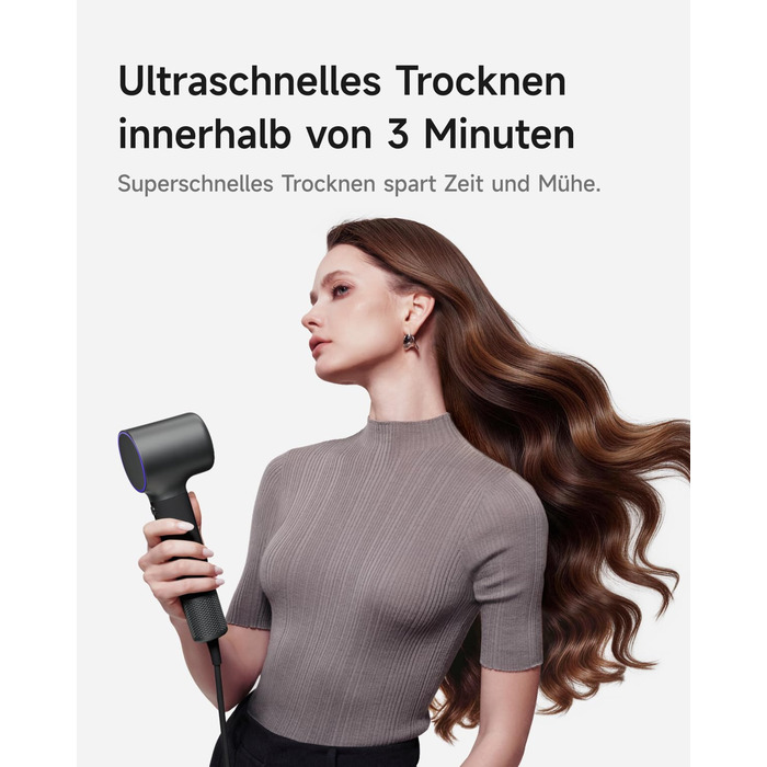Фен для волосся Laifen Neo Special з безщітковим двигуном 110 000 об/хв, іонізацією 200 млн негативних іонів та інтелектуальним контролем температури, 2 магнітні насадки, колір Starlight Black