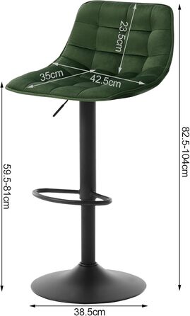 Набір барних стільців з 2 шт. , регульований по висоті та поворотний, оксамит і метал, темно-зелений, 273sz-2