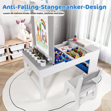 Дитячий стіл зі стільцями, дерев'яний набір, дитяча група сидінь з місцем для зберігання, стіл для малювання з рулоном паперу, стіл для малювання та рукоділля для дітей від 3 років (Сірий)