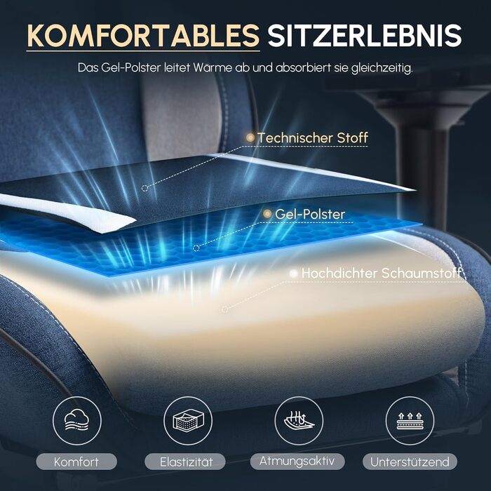 Dowinx Ігровий крісло, дихаючий офісний стілець з високоякісного матеріалу, ергономічний PC стілець з 4D підлокітниками, регульований і поворотний ігровий стілець з підніжкою, блакитний