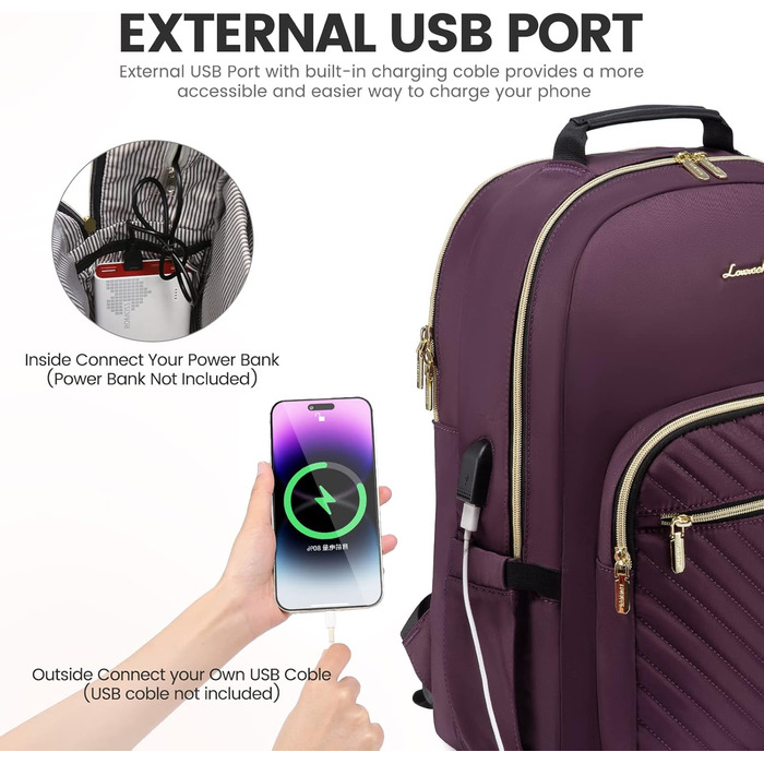 LOVEVOOK Рюкзак для жінок, великий, 15.6 дюймів, для ноутбука, водонепроникний, шкільний рюкзак, дівчата-підлітки, сумка на день, чорний, елегантний, для роботи, для школи, університету, подорожей (15.6 дюймів, темно-фіолетовий)
