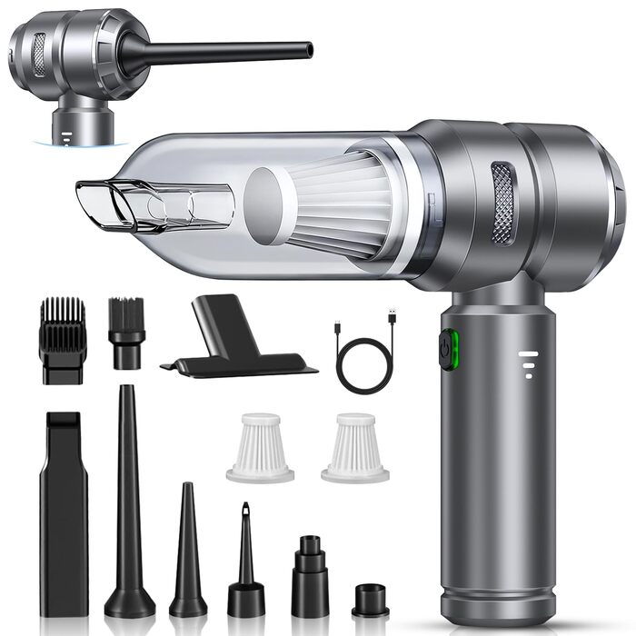 Акумуляторний ручний пилосос 26000Па 4-в-1 з безщітковим двигуном для авто, дому та шерсті тварин, 3 режими потужності, темно-сірий