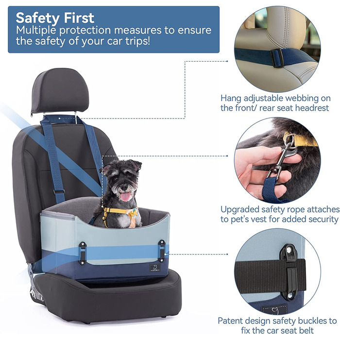 Автокрісло для маленьких і середніх собак a 4, регульоване по висоті автокрісло для домашніх тварин, безпечне для подорожей автокрісло для цуценят з запатентованою засувкою для передніх і задніх сидінь (синього кольору)