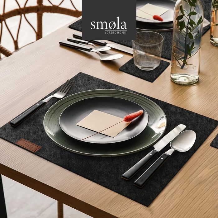 Набір з 12 елементів Smøla: преміальний фетровий набір для столу з підставками | Темно-сірий, миючий | Декор для столу, антрацит