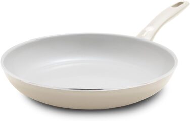 Сковорода GreenPan Dover 25,4 см з керамічним антипригарним покриттям, PFAS-free, для смаження, для індукції, кремова, зручна ручка, можна мити в посудомийній машині