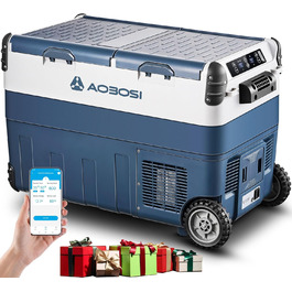 Холодильник автомобільний AAOBOSI Kompressor 40L з двозонним охолодженням (-20°C до 20°C), 12V/230V, для авто, вантажівок, човнів, кемпінгу та риболовлі, блакитний