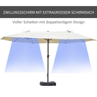 Парасолька для патіо Outsunny Double Parasol Garden з ручною рукояткою та підставкою для парасольки, овальна 460 x 270 x 240 см у кремово-білому кольорі
