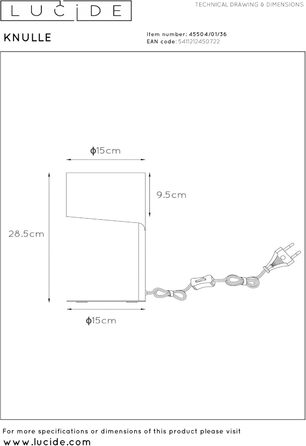 Лампа настільна LUCIDE KNULLE сірого кольору, діаметр 15 см, цоколь E14