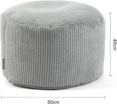 Табурет, вельветовий пуф 'Der Faule Lenz', круглий табурет для підлоги, подушка для сидіння в приміщенні, пуф, пуф в приміщенні, м'який і м'який, з наповнювачем з пінополістиролу (40x60 см, сірий)
