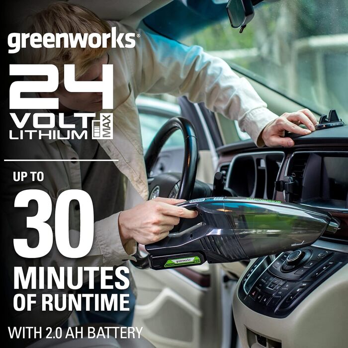 Акумуляторний ручний пилосос Greenworks G24HV (літій-іонний 24 В, 2 рівні швидкості, 2 рівні фільтрації, система фільтрації для вологого та сухого використання, включаючи акумулятор та зарядний пристрій) (лише інструменти)