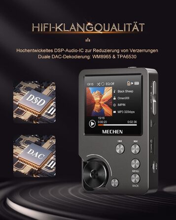 MECHEN M30 Hi-Res MP3 плеєр, HiFi DSD FLAC DAC, цифровий аудіоплеєр із підтримкою CUE, без втрати якості, портативний DAP з 64GB пам’яті, розширення до 256GB, сірий