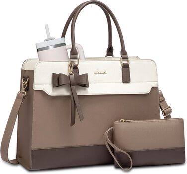 Сумка LOVEVOOK для жінок, 15.6 дюймів, лаптоп-сумка, робоча сумка, елегантна, універсальна, шкіряна, для школи, офісу, ділових поїздок (15.6 дюймів, хакі-беж)