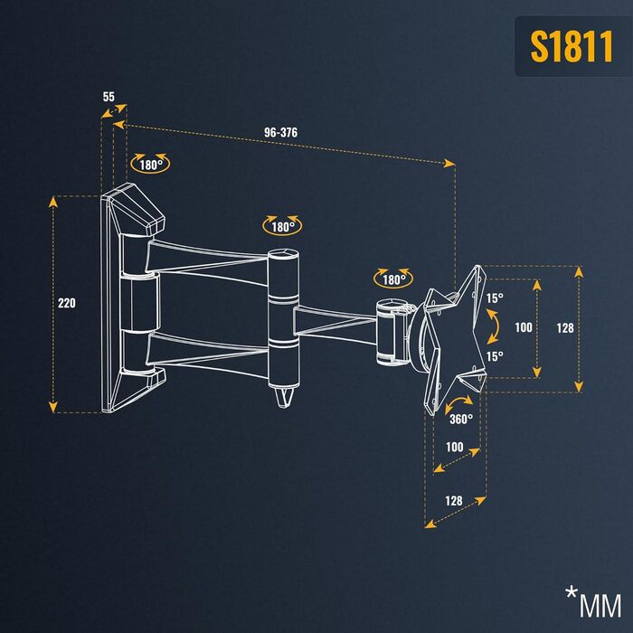 Кріплення для монітора RICOO S1811: регульоване, універсальне, VESA 75x75/100x100, 13-32 дюймів