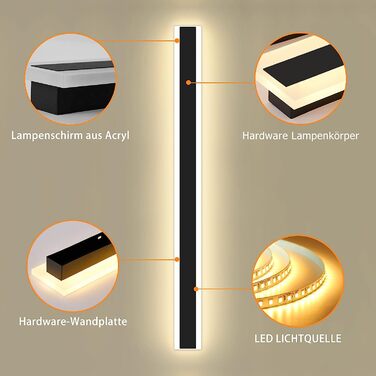 Сучасний Світлодіодний світильник для зовнішніх стін, водонепроникний Ip65, чорний акриловий матеріал для настінних світильників, настінний світильник в просту довгу смужку потужністю 18 Вт, підходить для внутрішнього зовнішнього декоративного освітлення