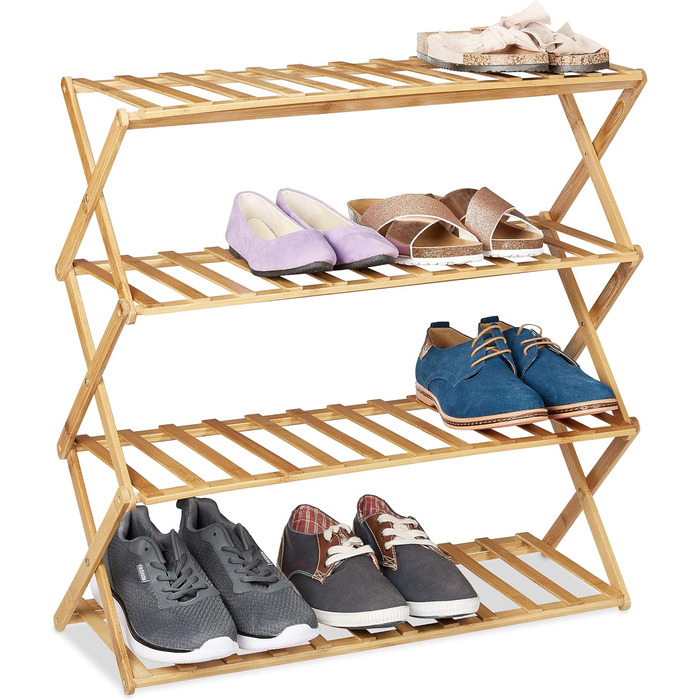 Підставка для взуття Relaxdays, 4 рівні, 12 пар взуття, бамбук, 68x67x26 см