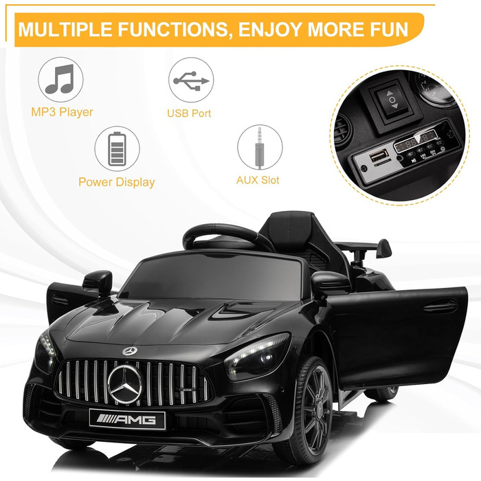 Дитячий електромобіль Mercedes-Benz AMG 12V, чорний, з пультом, MP3, LED, 2-дверний