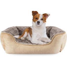 Ліжко для собак середнього розміру, що миється ліжко для собак, нековзна подушка для собак, плюшевий пухнастий диван для собак середнього розміру, м (58x48x20 см), Бежевий М(58x48x20 см), Бежевий М (58x48x20 см) бежевий