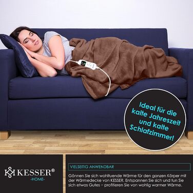 Електрична грілка KESSER® з плюшу 180x130 см сірого кольору, з таймером, 9 температурних режимів, пральна до 40°C, цифровий дисплей, сертифікат TÜV SÜD GS