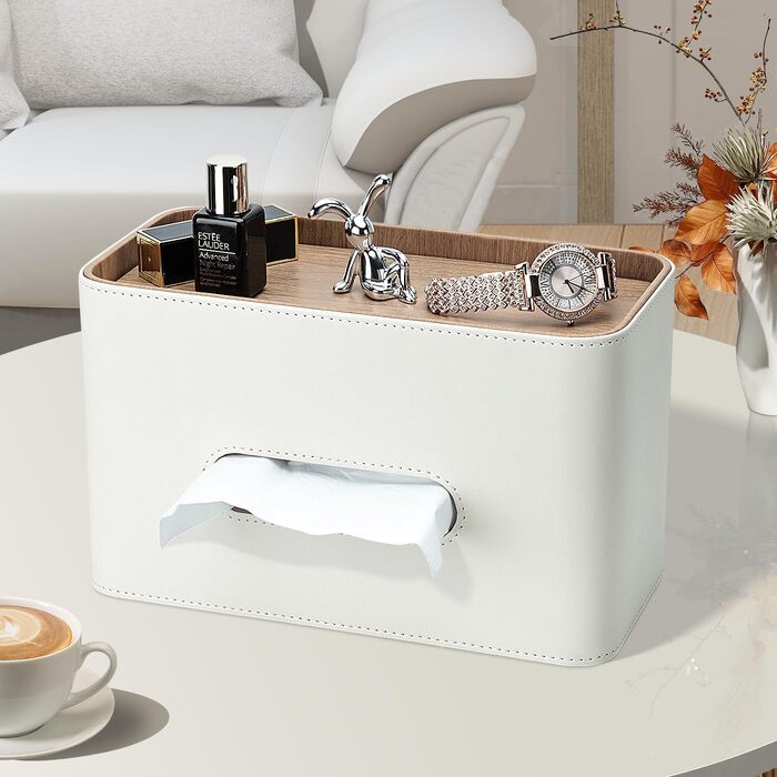 Скляниця для серветок GORESE з підносом, шкіряна, для офісу, дому, авто, ванної кімнати. Білий колір
