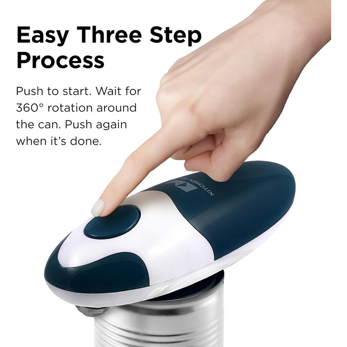 Електричний відкривач банок Kitchen Mama 2.0: Автоматичний, бездротовий, з гладкою кромкою, безпечний (Морський колір)