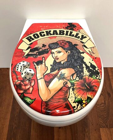 Дизайнерське сидіння для унітазу Rockabilly сидіння для унітазу кришка для унітазу з дюропласту, м'яке закриття, знімається для чищення, 59828