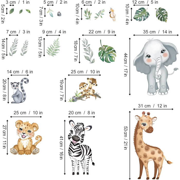 Наклейка на стіну зі зображенням тварин з джунглів, сафарі, слона, жирафа
