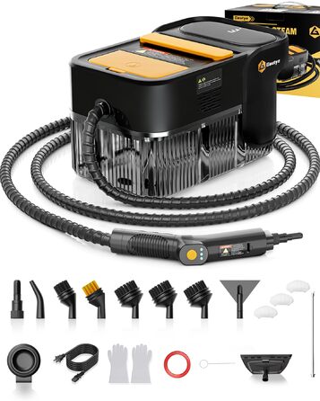 Пароочисник Gautye 3-рівневий регульований руків'я, нагрів за 10 секунд, бак 2L, 18 насадок, для кухні, ванної, підлоги, авто, вікон, чорний