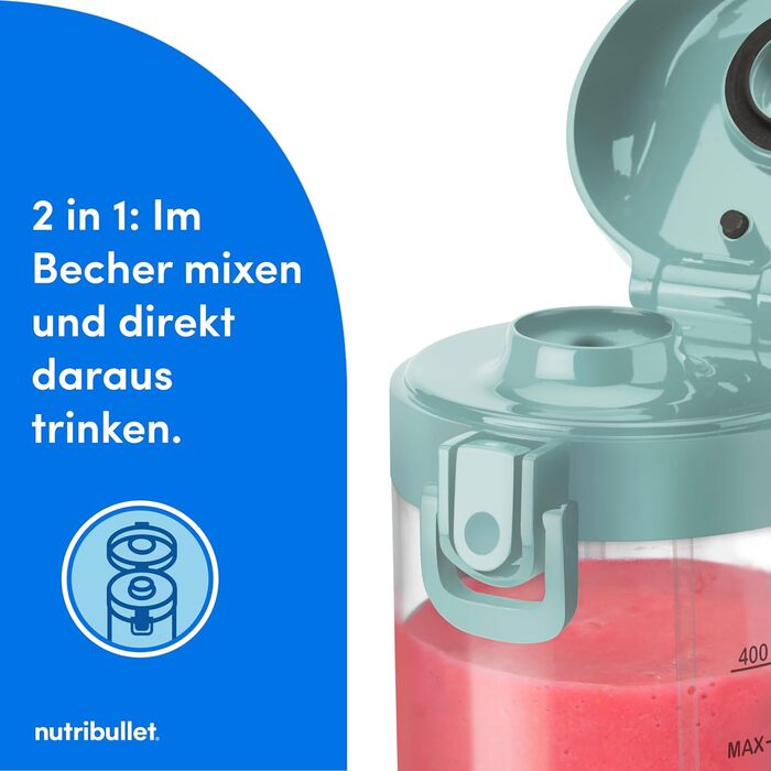 Ручний блендер nutribullet, 475 мл без бісфенолу А, портативний багатофункціональний блендер, USB-C, NBP003PU, світло-блакитний