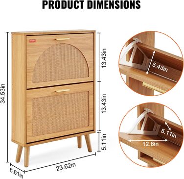 Вузька шафа для взуття VEVOR, полиця для взуття з дерева, 600 x 168 x 877 мм, з 2 відкидними дверцятами та верхньою полицею для зберігання, 36,28 кг, для прихожого, масивне дерево