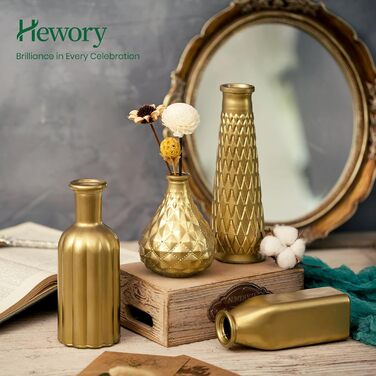Золота ваза Hewory для декору: набір з 4 ваз для різдвяного декору, весілля та подарунків (22, 19.5, 16, 12.5 см)