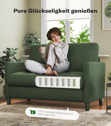 Диван 2-місний, компактний, 130 см, зелений. Зручний диван для підліткової кімнати, легко збирається без інструментів. Дивани з масиву дерева, компактні дивани для вітальні.