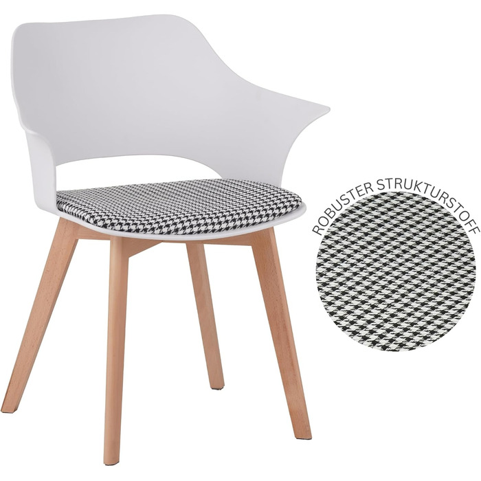 Набір з 4-х стільців Albatros для їдальні, Aalborg, білий - дерев'яні ніжки з масиву буку, скандинавський ретро-дизайн, зручний стільчик-чаша, елегантний кухонний стілець для обіднього столу