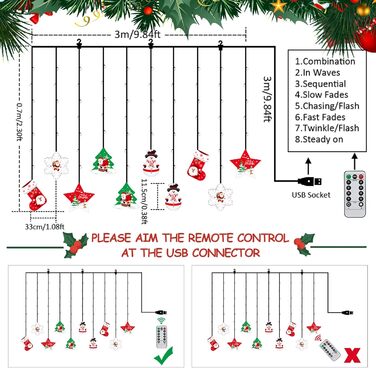 Льоново-новорічна гірлянда на вікна BLOOMWIN - 120 LED, 8 режимів, тепле біле світло, USB, 3D мотив