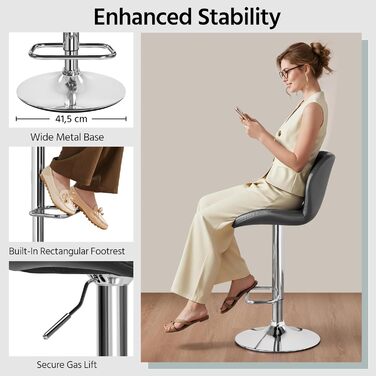 Барні стільці Yaheetech, комплект 2 шт, регульована висота, 360° обертання, з підніжкою, для кухні, чорний/сірий