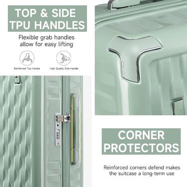 Набір валіз Sea Choice Matcha Grün: M-L-XL (55/65/75 см) з косметичкою, TSA-замок, жорсткий корпус