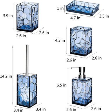 Набір аксесуарів для ванної кімнати Blue 5Pcs тримач для зубних щіток, кружка, дозатор для мила, щітка для унітазу, тримач