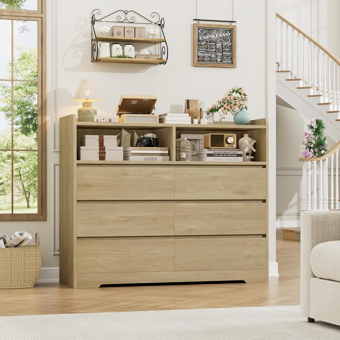 Комод FOREHILL з 6 висувними ящиками, 120 см, колір дуб - комод-тумба для спальні, вітальні, передпокою, 120x40x100 см
