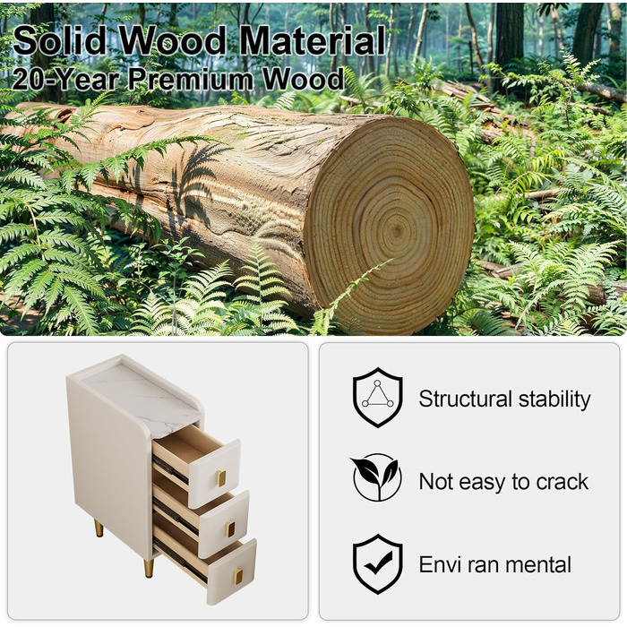 Нічний столик AQIMUELE, білий, з 2 висувними ящиками, 30 см, без встановлення, шкіряна поверхня