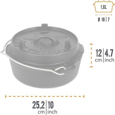 Казан Petromax Feuertopf FT3 з плоским дном для всіх типів плит, гриля та відкритого вогню, 1.6 л