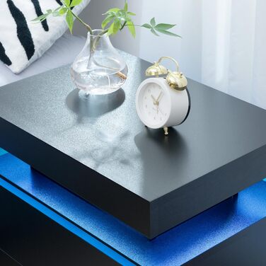 Cubehom Приліжкова тумба з LED підсвіткою, сучасна тумбочка з 2 шухлядами для спальні та вітальні, чорна