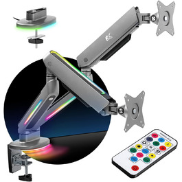 Кріплення для двох моніторів NanoRS RS166 з RGB-підсвічуванням, регульоване по висоті, настільне, для моніторів 17-32