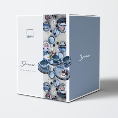 Кавовий сервіс SÄNERG Darwin 12 предметів, керамічний сервіз на 4 особи, блакитний, 300 мл, преміум-колекція