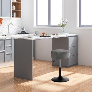 Крісло для туалетного столика WOLTU BH329sz-1, пуф з місцем для зберігання, регульована висота, обертається на 360°, сірий велюр