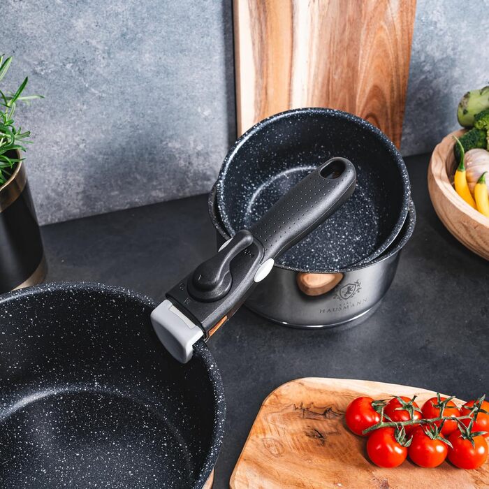 Набір каструль з знімними ручками (3 шт.) з нержавіючої сталі - сумісний з індукційними плитами. Набір каструль, сковорідок та посуду з гранітним покриттям