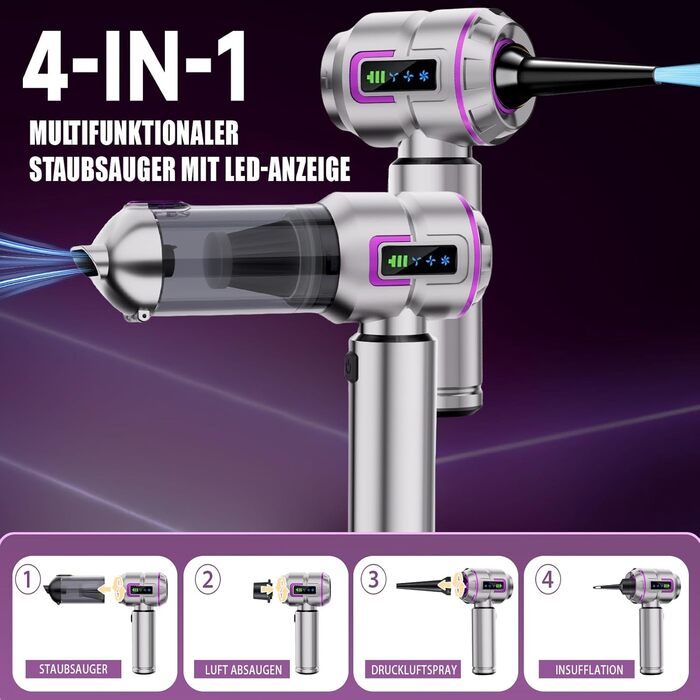 Акумуляторний ручний автомобільний пилосос бездротовий 27000Па, потужний міні-пилосос та електричний обдувач для авто, дому, кухні та ПК