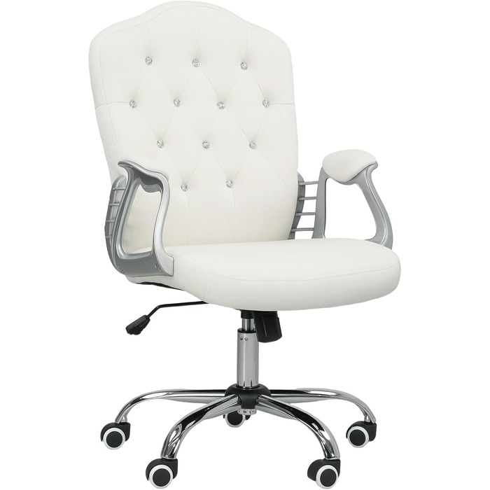 Крісло офісне Vinsetto з велюровою оббивкою, комп'ютерне крісло з кнопковою спинкою, регульована висота та нахил (кремовий)