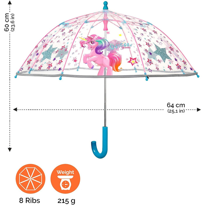 Парасолька для дітей з мотивом єдинорога, світловідбиваюча, прозора, вітрозахисна, парасолька-стік з автоматичним відкриттям і міцною рамкою зі скловолокна, діаметр приблизно 64 см
