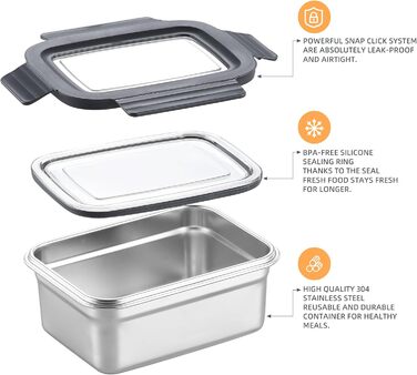 Набір контейнерів для їжі Misichao з нержавіючої сталі (3 шт x 600 мл) - герметичні, для кухні та обіду